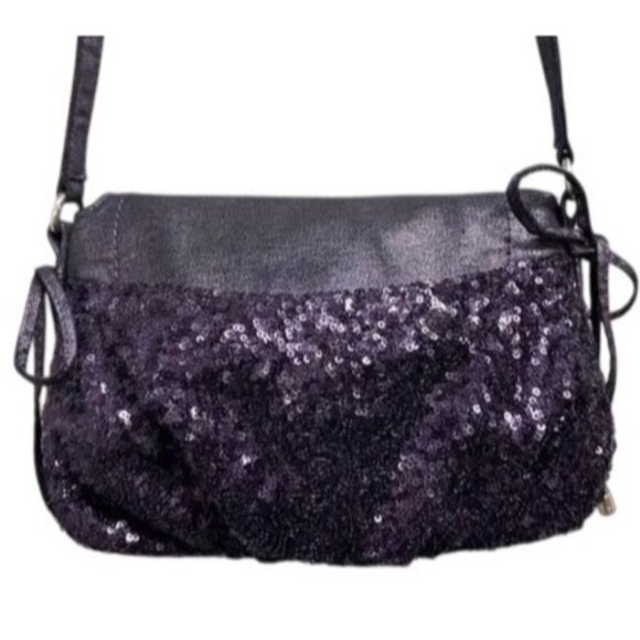 Juicy Couture Sequined Crossbody Handbag Gorgeous Purple Denim Look - Picture 2 of 13